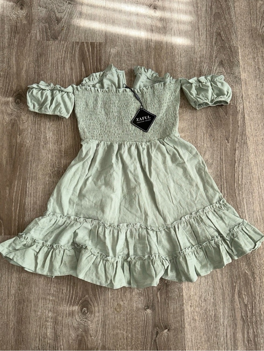Zaful Girls Light Sage Green Off-Shoulder Ruffle Dress
